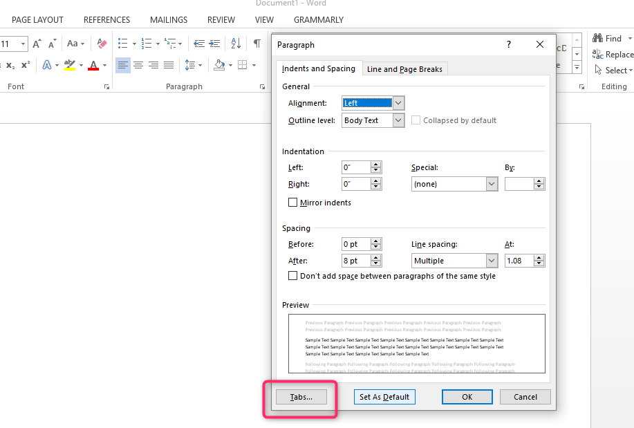 How To Set A 1 Tab Stop In Word