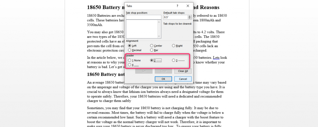 How to add dot leaders in Word - Docs Tutorial