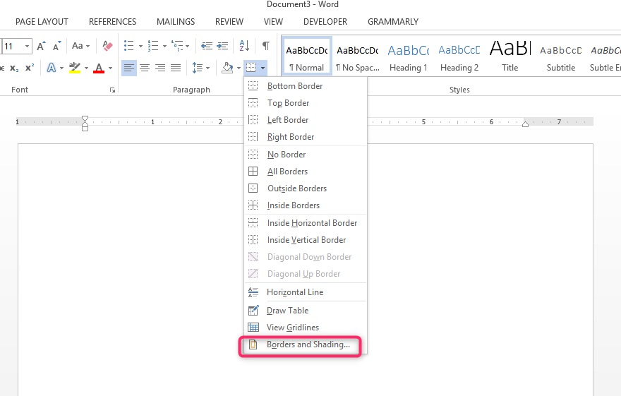 word document missing bottom border