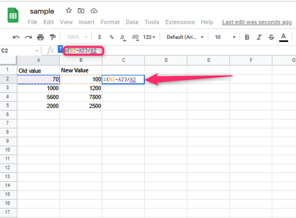 Google Sheets Percentage Increase