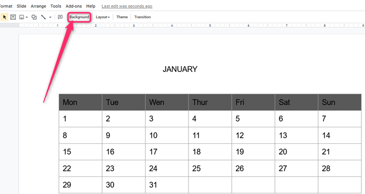How to create a calendar in Google Slides Docs Tutorial