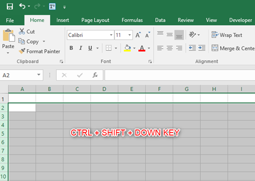 excel select all rows below